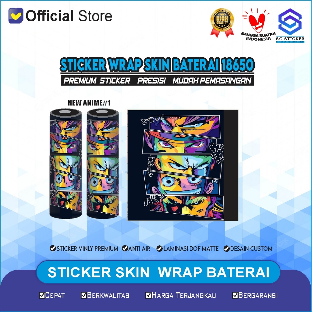 Pelindung Baterai - Wrap Skin Baterai 18650 Motif Anime New Original - Stiker Wrap Baterai Untuk Mel