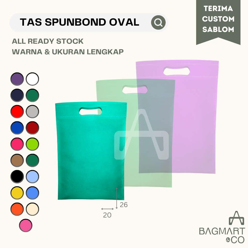 

Tas Spunbond Plong Ukuran 20x26 Polos Oval Bahan Kain Bag Jinjing Serbaguna