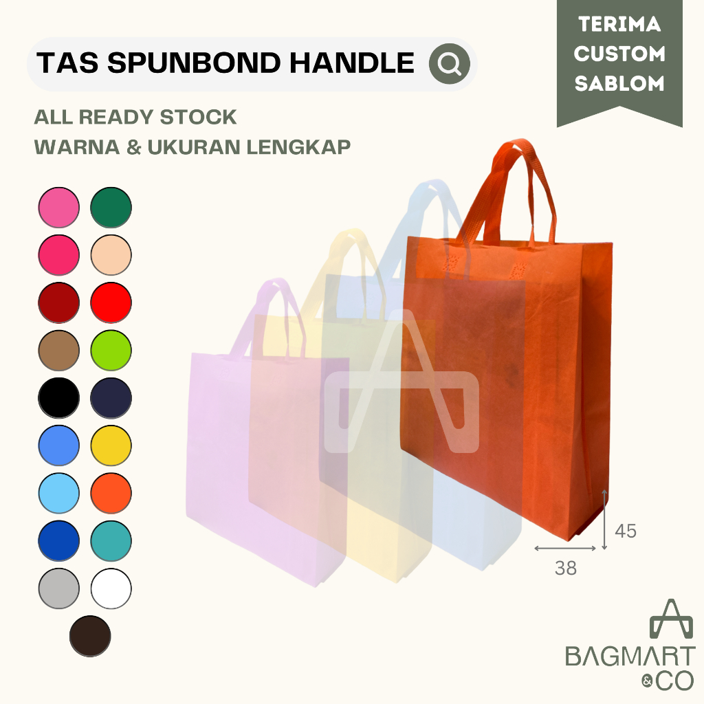 

Tas Spunbond 38x45 Handle Goodie Bag Bahan Kain Satuan Polos