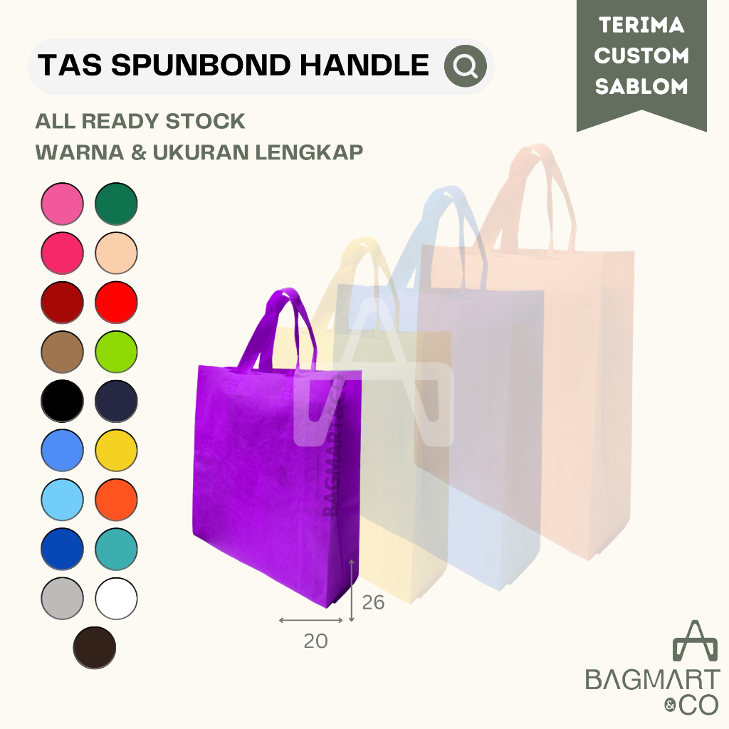 

Goodie Bag Tote Bag 20x26 Tas Kain Spunbond Kantong Belanja Handle Suvenir Hajatan Pernikahan