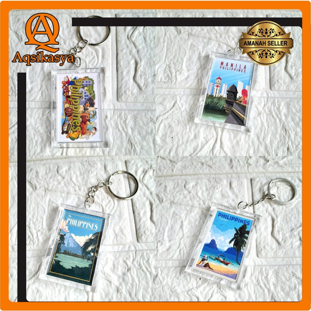 SOUVENIR GANTUNGAN KUNCI AKRILIK NEGARA FILIPINA [ DEPAN BELAKANG BERGAMBAR ]