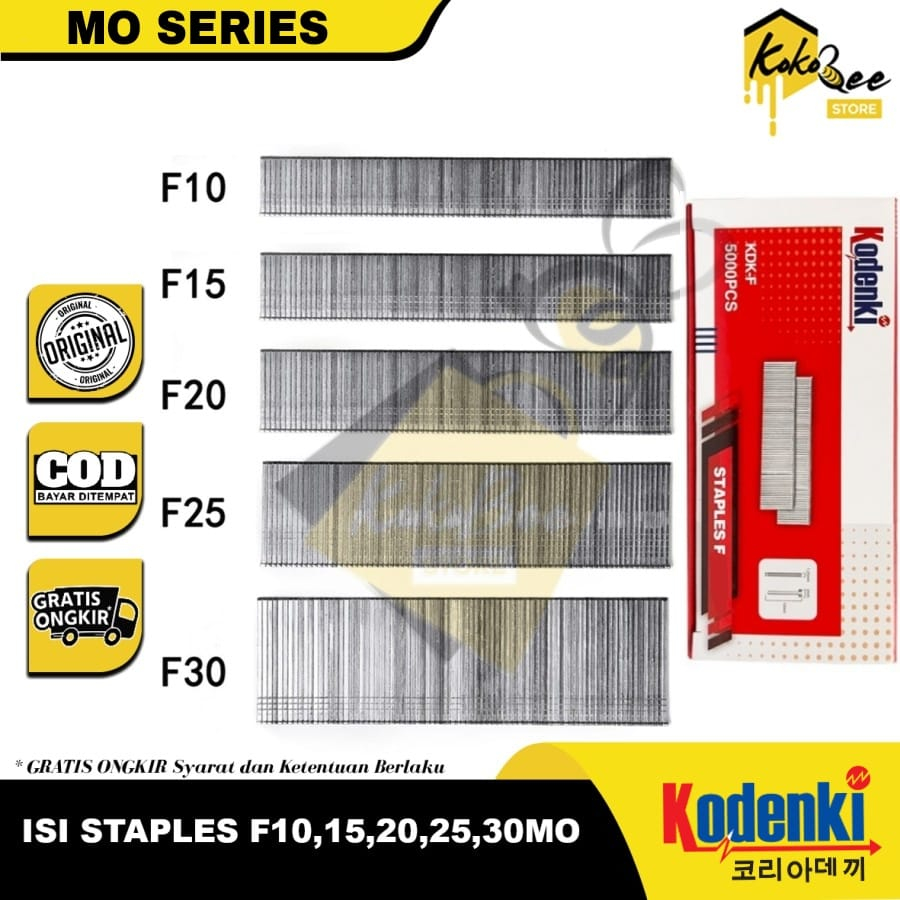 

Isi staples paku tembak F10MO F15MO F20MO F25MO F30MO - Air nailer gun paku tembak angin model lurus isi 5000pcs Isi staples F10 F15 F20 F25 F30MO paku tembak kodenki air nailer gun MO Series kodenki