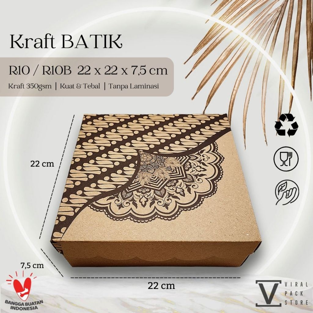 Kotak Nasi 22x22 R10 R10B Kraft BATIK Box Nasi Kraf Murah Katering Kotak 22x22 Coklat Kotak Kekinian