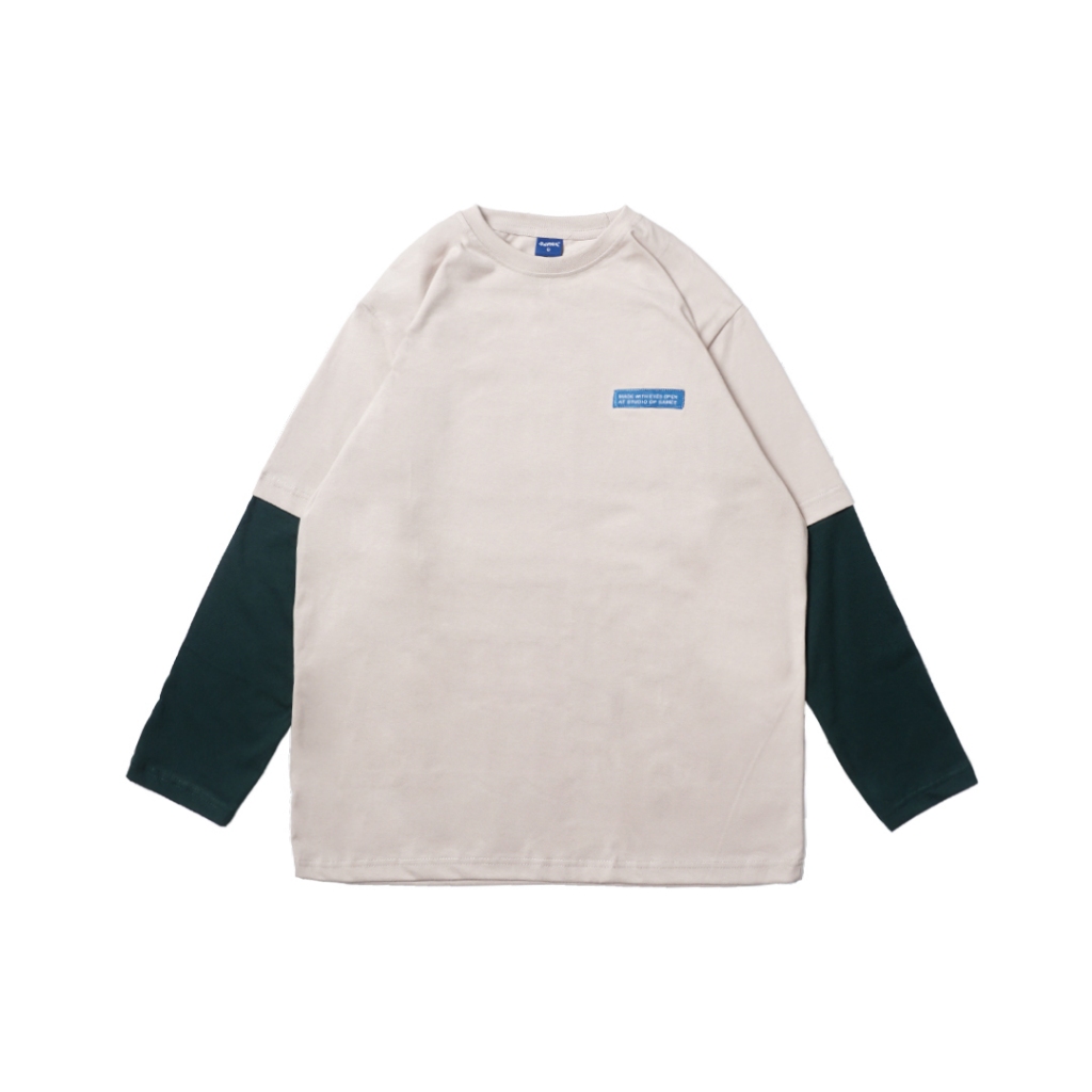 Samee Long Sleeve Double Layer | Kaos Oversize double layer Lengan panjang - Cream/Green