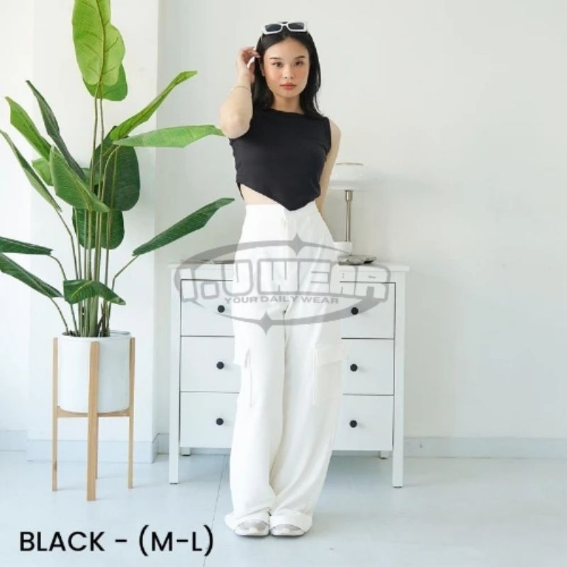[ I.U WEAR ] Basic V Croptop Rib Knit (M - L)