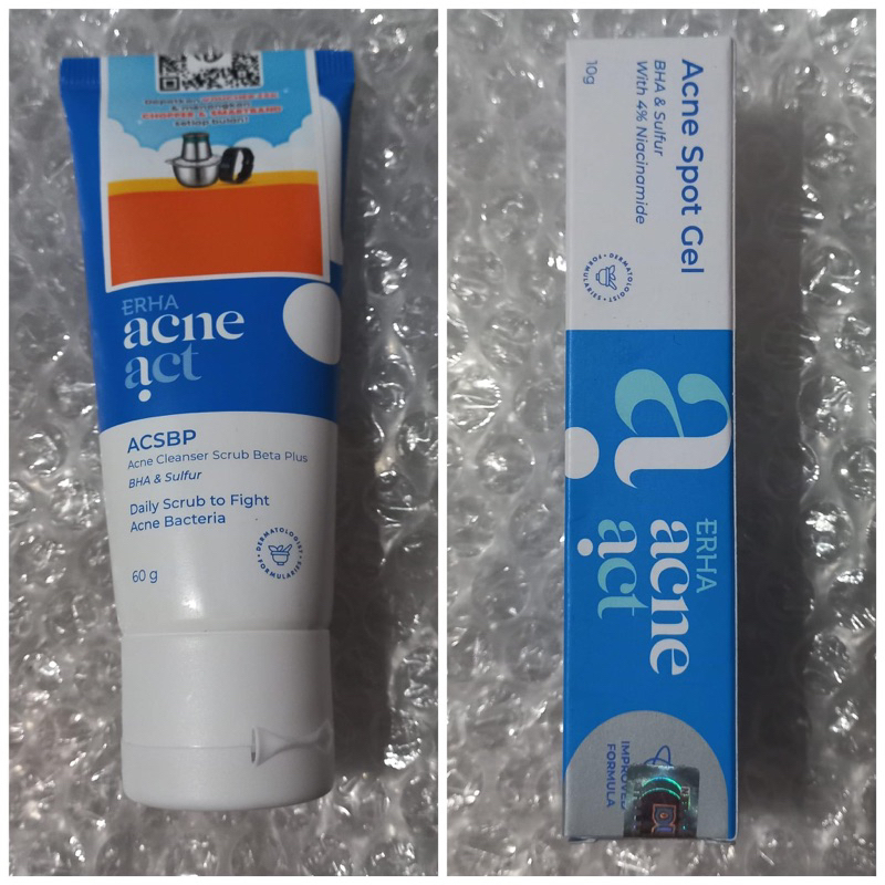 ERHA Acneact Acne Cleanser Scrub Beta Plus ACSBP(Sabun cuci Muka) 60gr / Acneact Acne Spot Gel BHA &