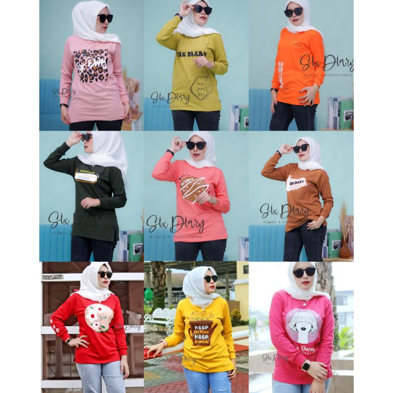TERLARIS | Atasan kaos wanita Original Six diary| kaos tangan panjang Six diary