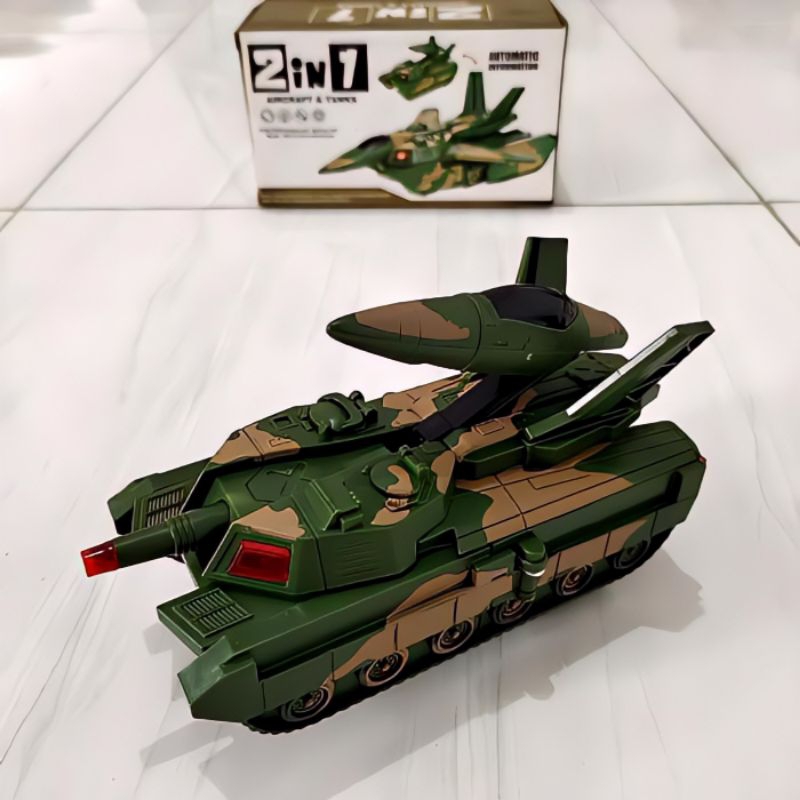 Mainan Air Craft Tank 2in1 Pesawat Jet Jalan Bump Go Lampu Suara Robot Anak Laki Edukasi - Mainan Ta