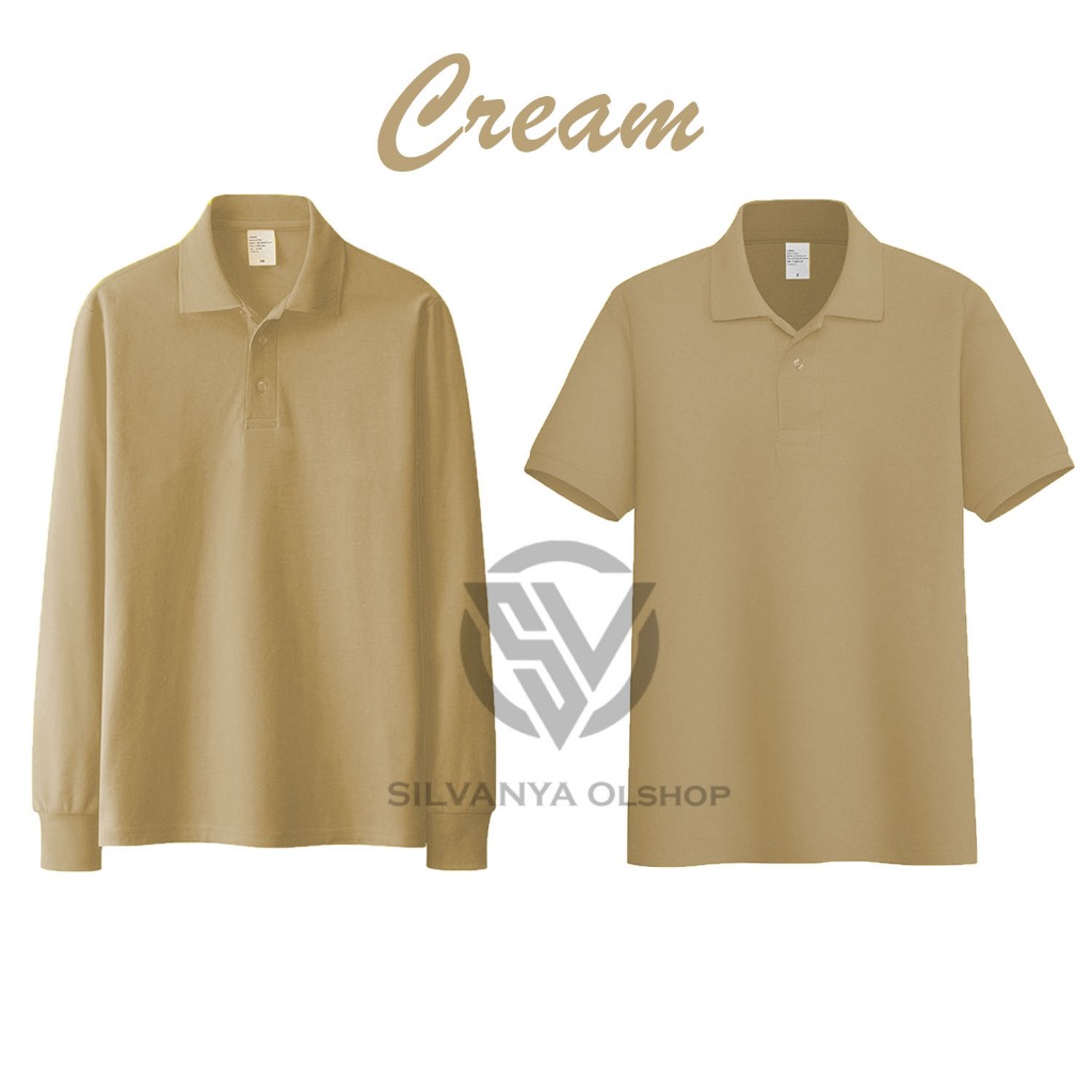 Kaos Kerah Polos Dewasa Warna Cream | Kaos Kerah Model Lengan Panjang dan Pendek | Kaos Seragaman | 