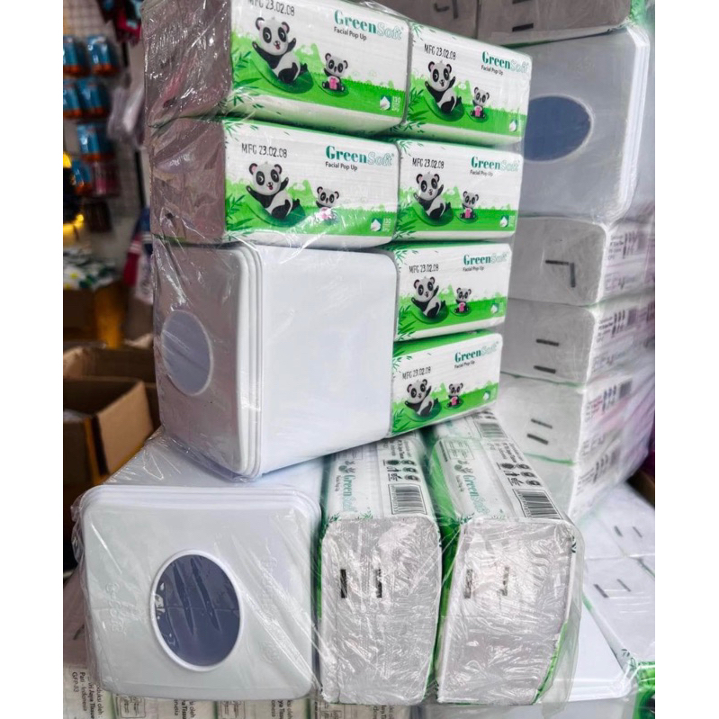 TISSUE FACIAL POP UP GREEN SOFT FREE BOX