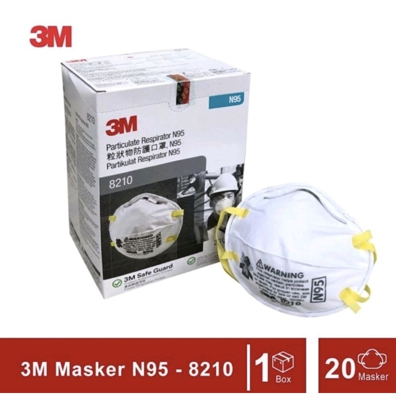Masker 3M N95 8210 Original Segel Hologram 1Box Isi 20pcs - 3M Masker N95 8210 Particulate Respirator