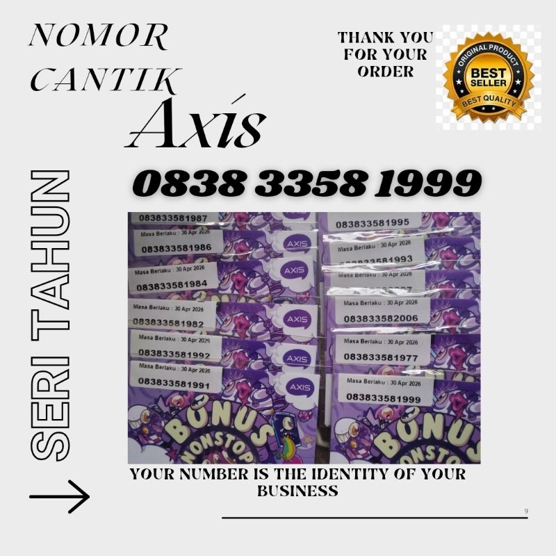 Axis Kartu Perdana Nomor Cantik Seri 58 Tahun 1999