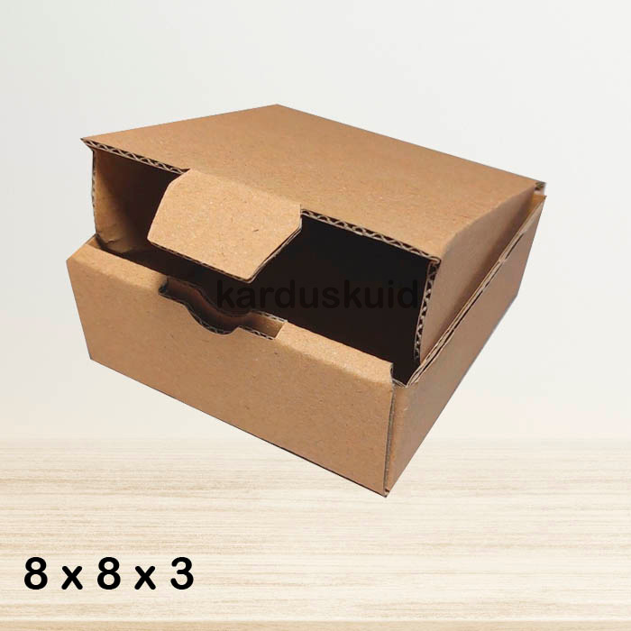 

Kardus 8 x 8 x 3 cm die cut tipe E Flute K150 box kotak karton packing