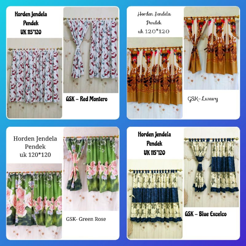 Gorden Tirai Perekat Jendela Pendek Kecil Kamar Tidur Aesthetic Motif Bunga Batik Dewasa Size 120x12