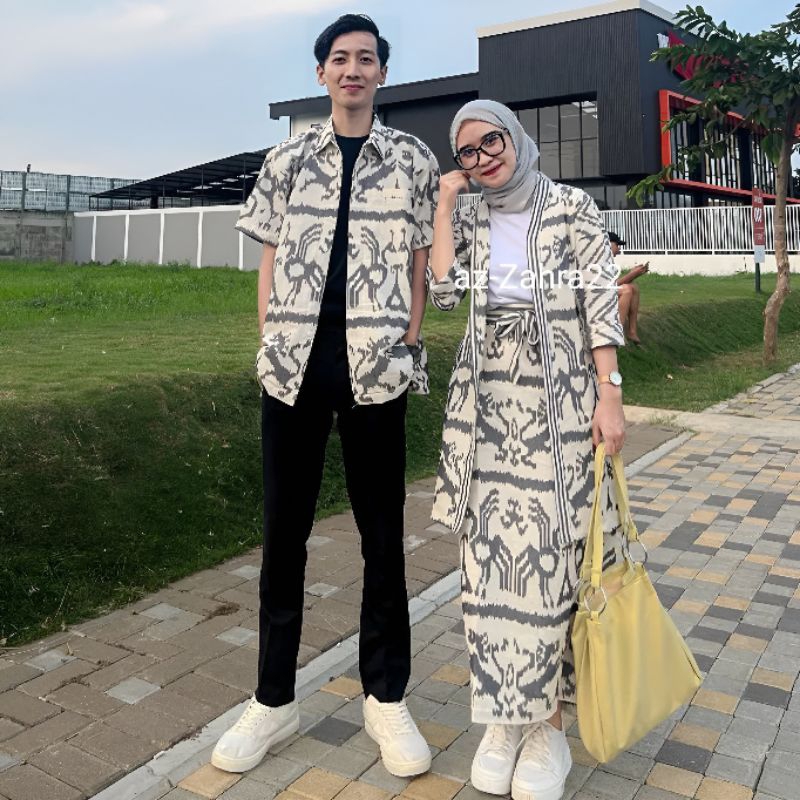 Baju Tenun Madam White Ntt Set Couple Kondangan Pasangan Kemeja Etnik Full Tenun Setelan Outer + Rok