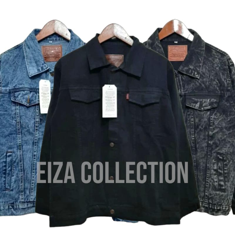 Jaket jeans hitam polos pria dan wanita premium