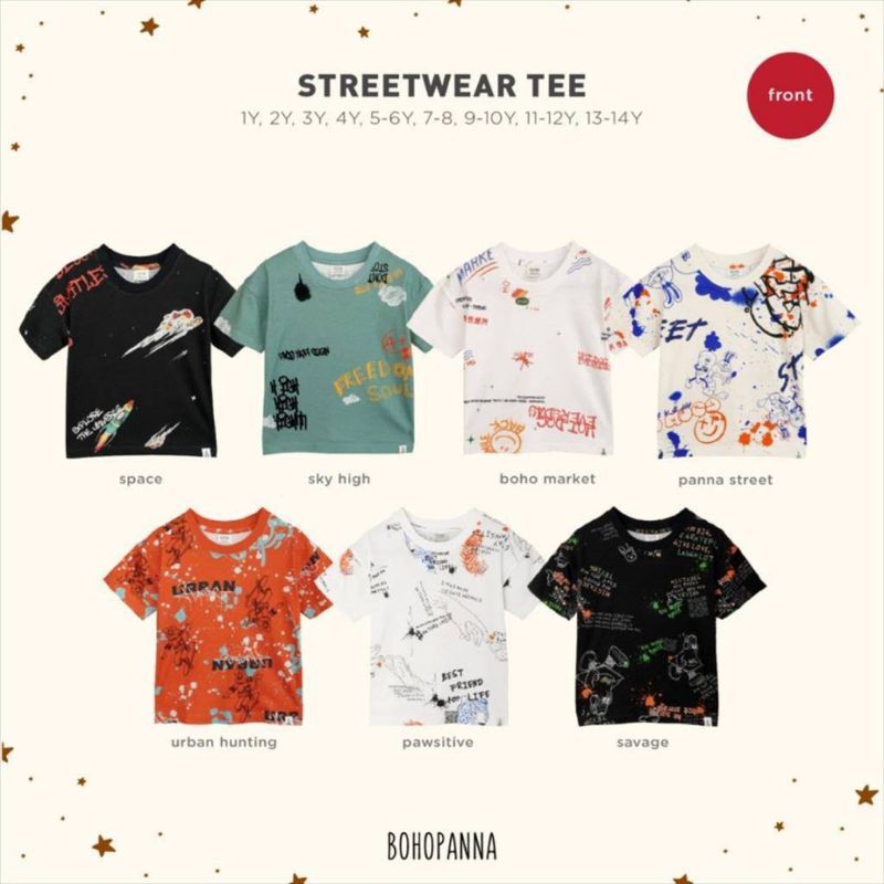 BOHOPANNA STREETWEAR TEE ( BAJU ATASAN ANAK LAKI LAKI  )