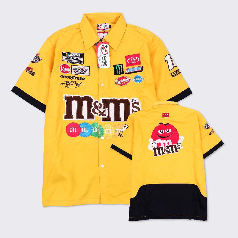 KEMEJA WORK SHIRT M&M YELLOW KEMEJA M&M NASCAR KEMEJA NASCAR WORK SHIRT NASCAR SPORT WORKSHIRT NASCA