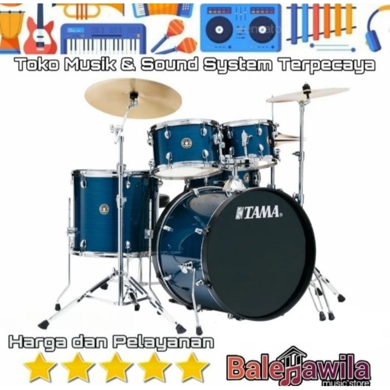 Drum TAMA RM52KH6 HLB Rhythm Mate Drum Set Hairline Blue Tanpa Cymbal