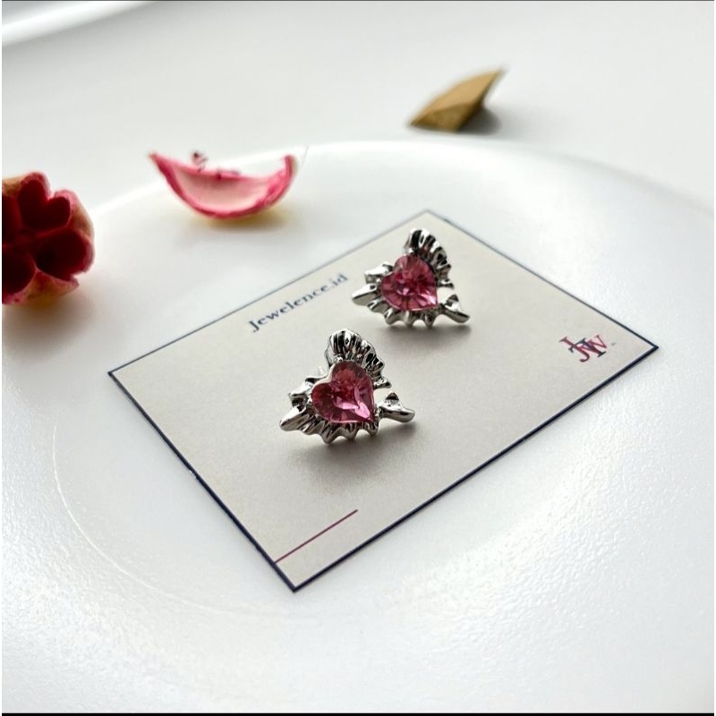Eros Earings | Anting Fashion S925 | Anting Hati | Anting Hati Pink | anting kecil | anti karat anti