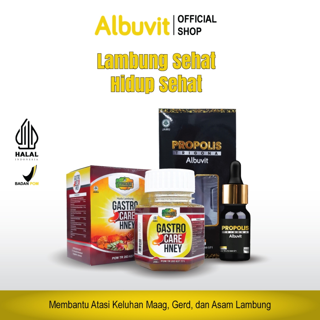 Combo Special Lambung Sehat Hidup Sehat Propolis Trigona Albuvit dan Madu Lambung Gastro Care Hney O