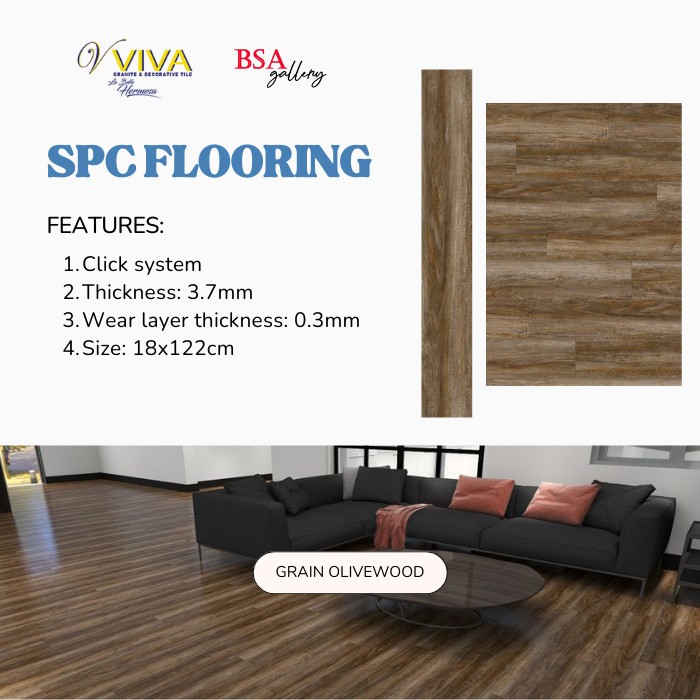 VIVA SPC FLOORING GRAIN OLIVEWOOD / LANTAI VINYL SPC CLICK SYSTEM 5MM