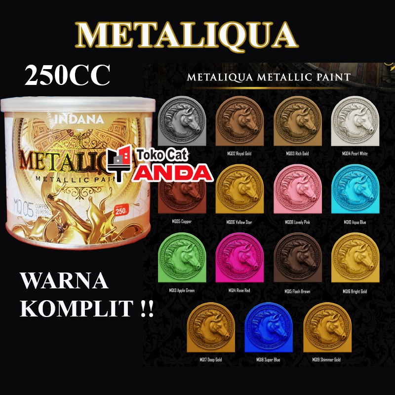 Cat Metaliqua Emas  Gold silver tembaga - Cat Air Metalik Kilap 250cc KOmplit