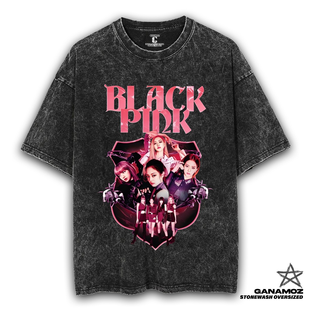 GANAMOZ Kaos Band Blackpink MEMBERS Stone Wash Oversize T-shirt | Kaos Oversize Wanita | Kaos Oversi
