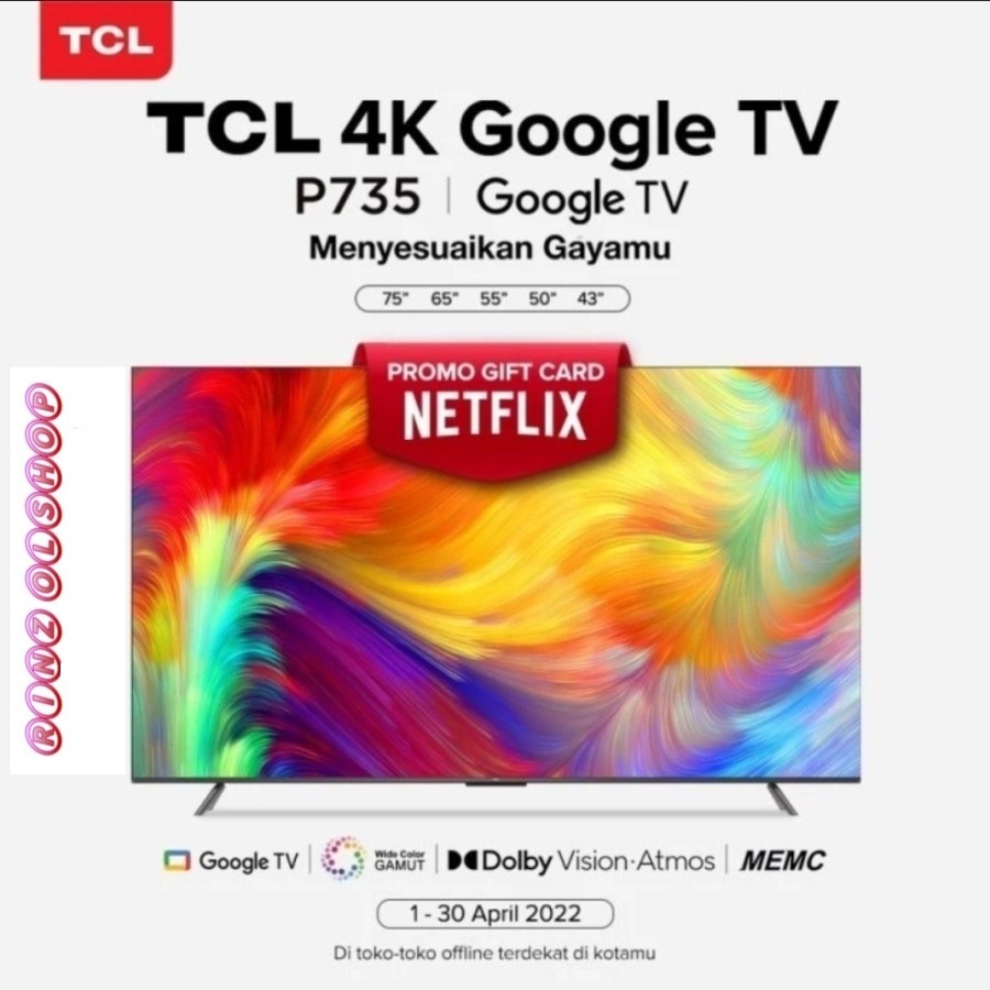 TCL 75P735 Led Tv 75 Inch P735 75P735 UHD 4K HDR Google Tv