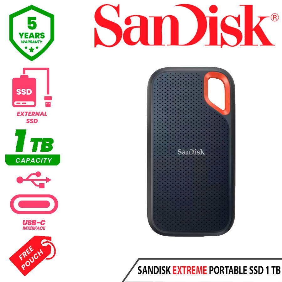 SANDISK EXTREME PORTABLE SSD V2 NVME 1TB USB-C 1050MB/s E61 ORIGINAL