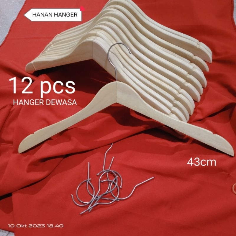 HANGER DEWASA 1 LUSIN / Hanger kayu /hanger murah / hanger estetik /hanger distro / centelan kayu