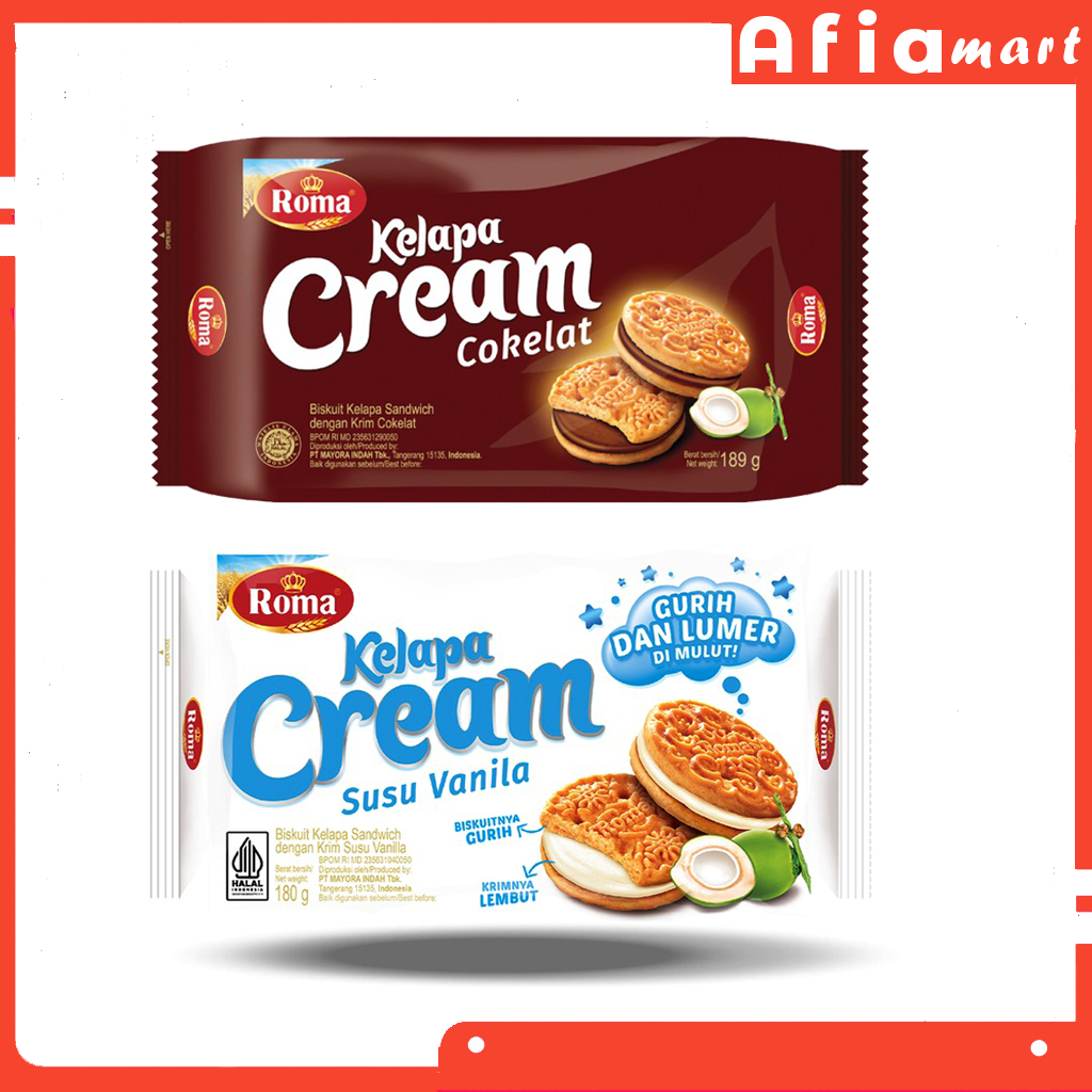 

Roma Kelapa Cream Cokelat Susu Vanilla 189/180 Gram