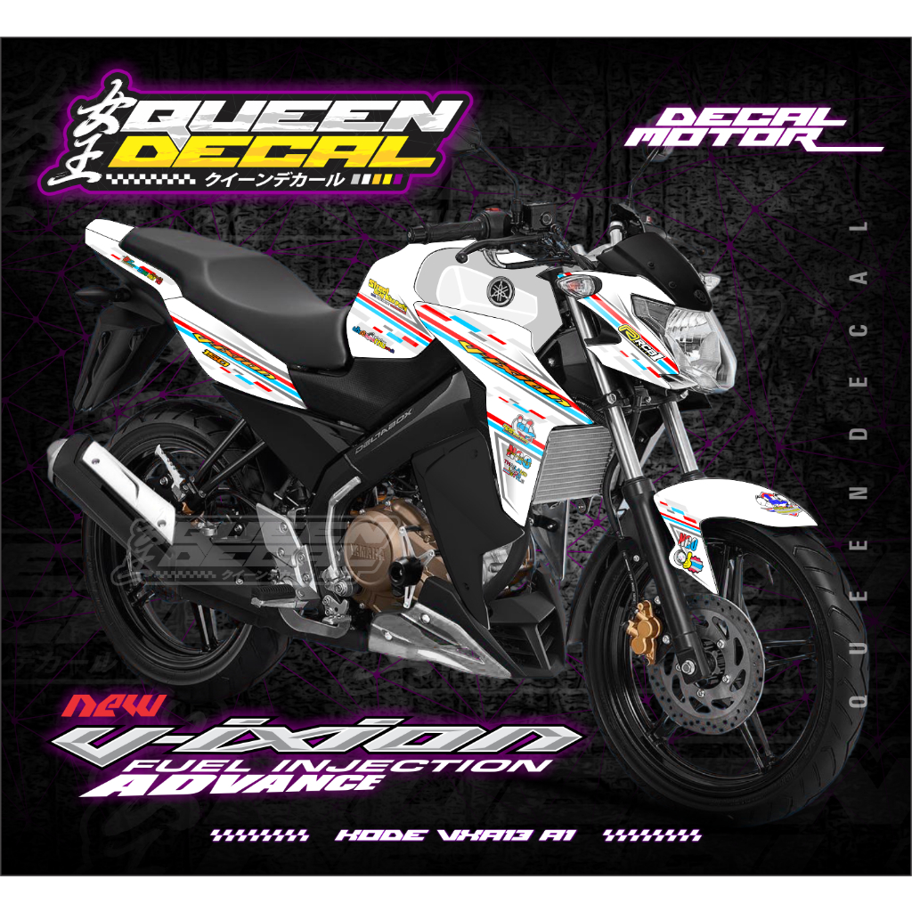 Stiker Decal Vixion New Advance Variasi / Striping Fullbody Vixion Motif Racing Putih