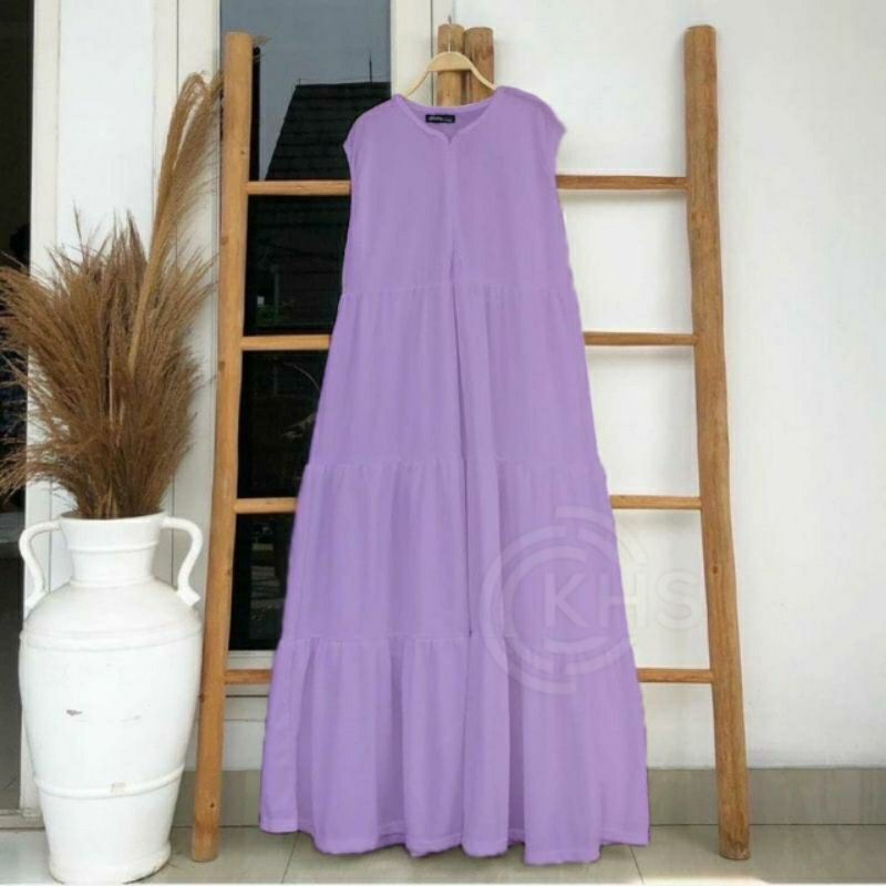 Inner Dress Rempel Panjang Busui Tanpa Lengan Rayon  Premium Gamis Rempel Susun