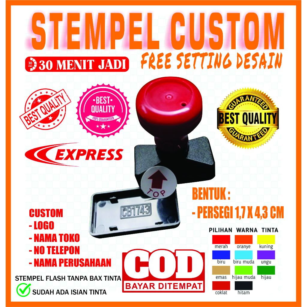 

STEMPEL CUSTOM / UKURAN 1,7 X 4,3 CM / STEMPEL FLASH TINTA REFFIL / BISA 2 WARNA ATAU LEBIH