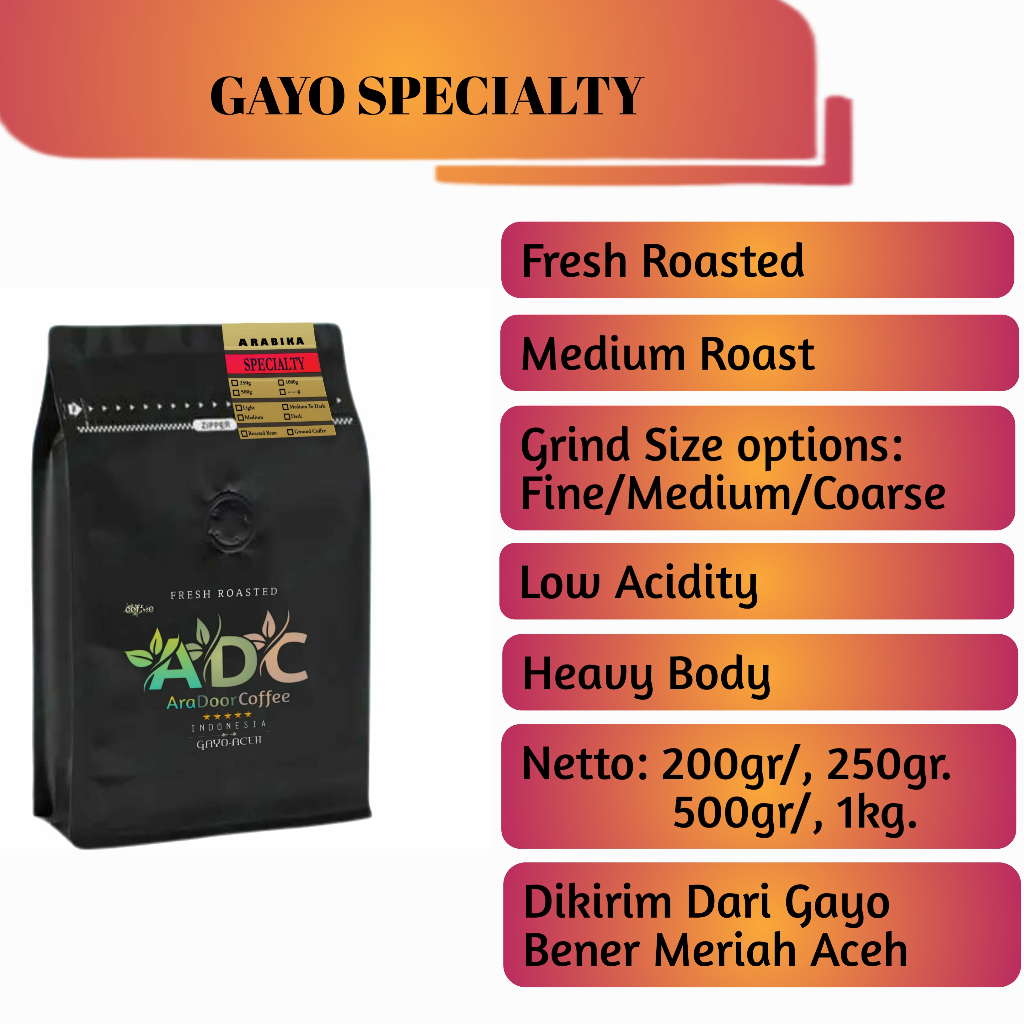 

Kopi Specialty Arabica Gayo Aceh Coffee Roasted Bean/Powder AraDoor Coffee 100%Arabica Aceh Gayo