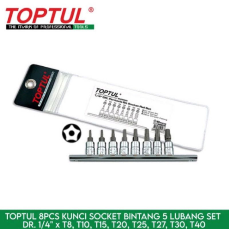 8PCS 1/4" DR. PENTACLE BIT SOCKET / Socket Bintang 5 SET T8 - T40 GAAG