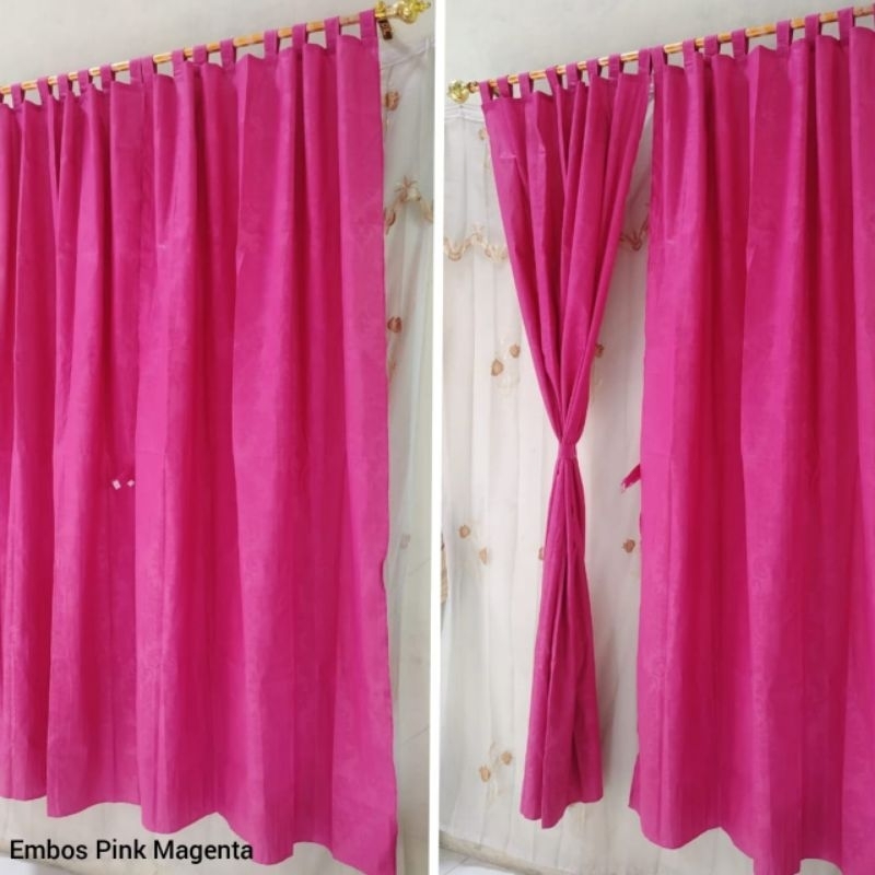 Tirai Gorden Jendela Gorden Kelas Polos Embos Pink Fanta Magenta
