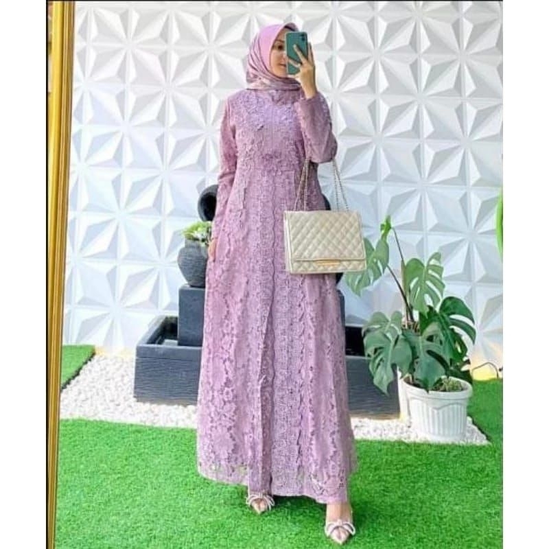 (BAYAR DI TEMPAT)GAMIS BROKAT BORDIR PREMIUM/GAMIS PESTA/GAMIS MUTIARA