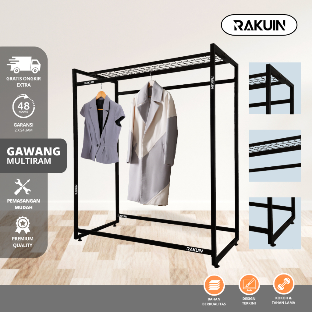 RAK MULTIRAM - RAK BAJU / GAWANG BAJU UNTUK GAUN , GAMIS , PAKAIAN/ DISPLAY TOKO , BUTIK - RAKUIN