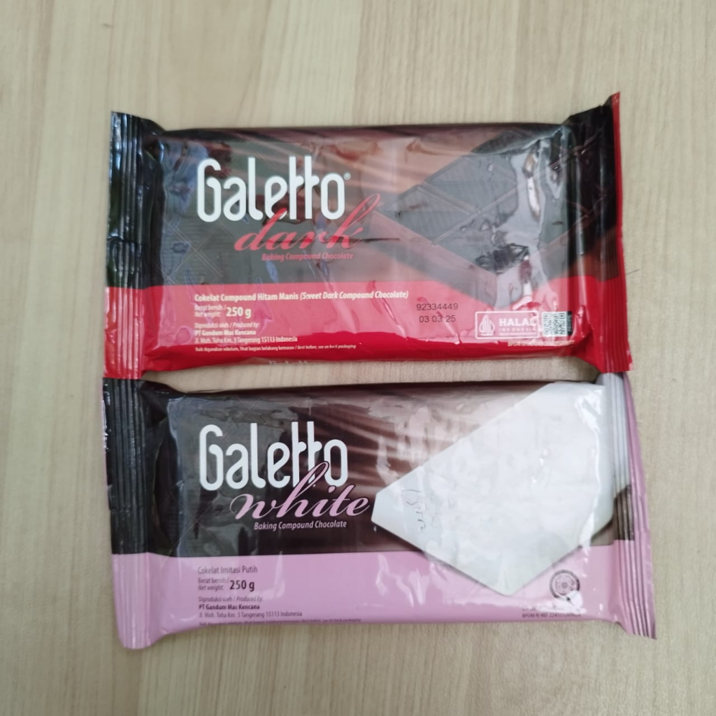 

Galetto Dark an White Baking Compound Choocolate kemasan 250g Cokelat Compound