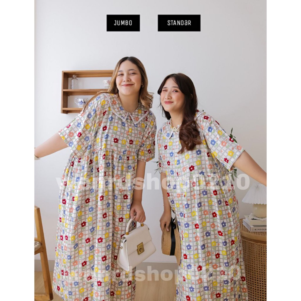 Daster ANDIN LD 115CM STANDAR & LD 130CM JUMBO  / Daster KOREA / Daster kerah renda / Dress korea ra