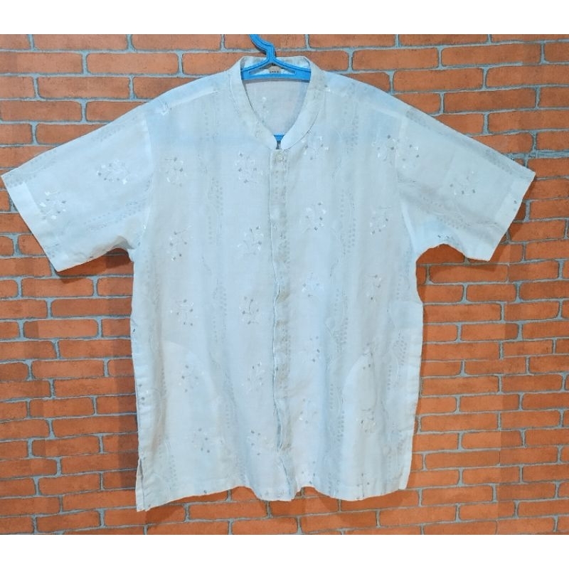 PRELOVED GUFO ORI BAJU KOKO / MUSLIM MOTIF PUTIH KE ABU ABUAN (Size XL) (LD=120cm X T=75cm)