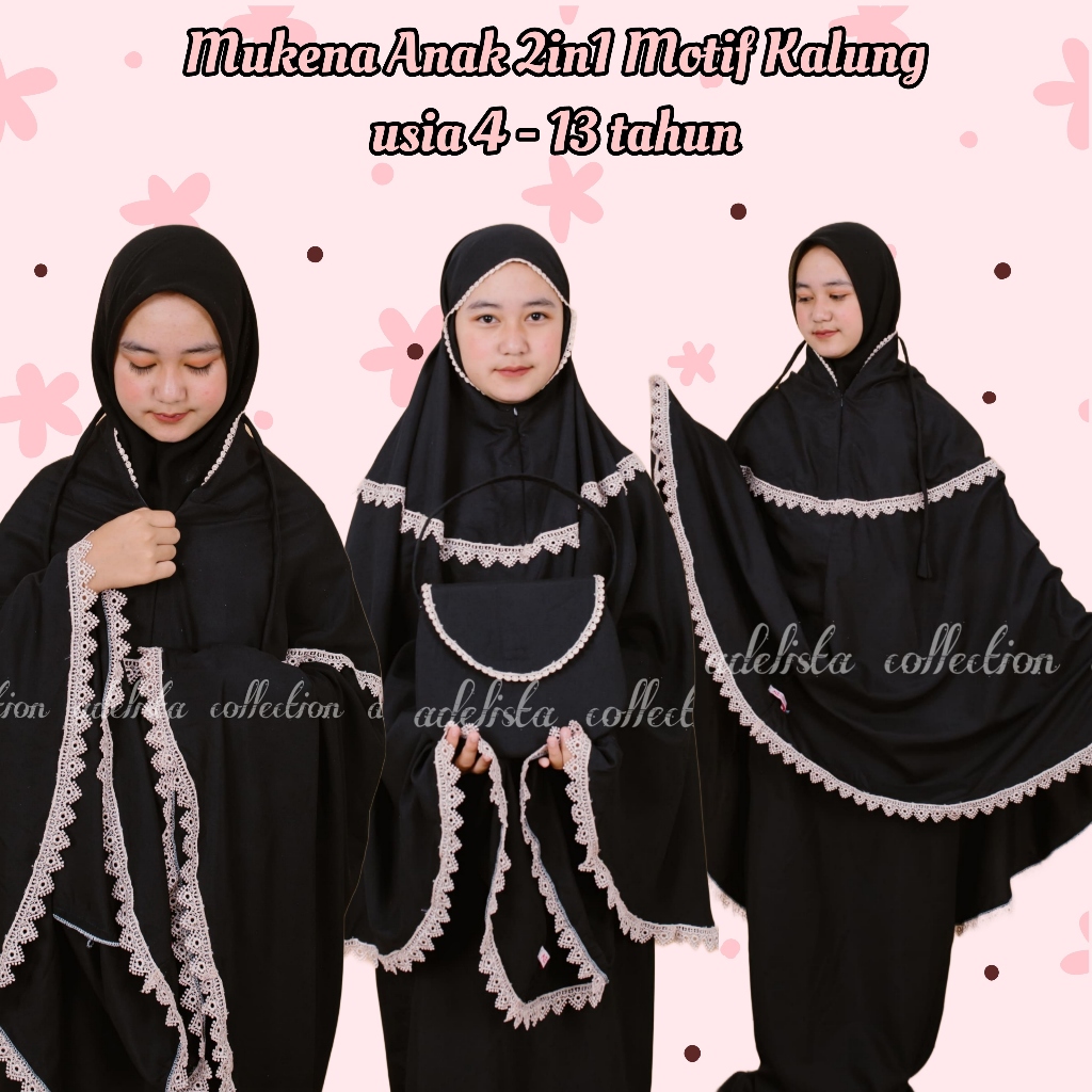 Mukena Anak Perempuan Usia 4-13 Tahun Mukena Anak Tanggung Mukena Anak Warna Hitam