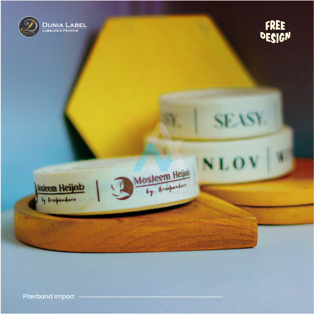 

Label baju custom design nama/label hijab/label piterban import/label woven damask subtitute pengganti woven damask