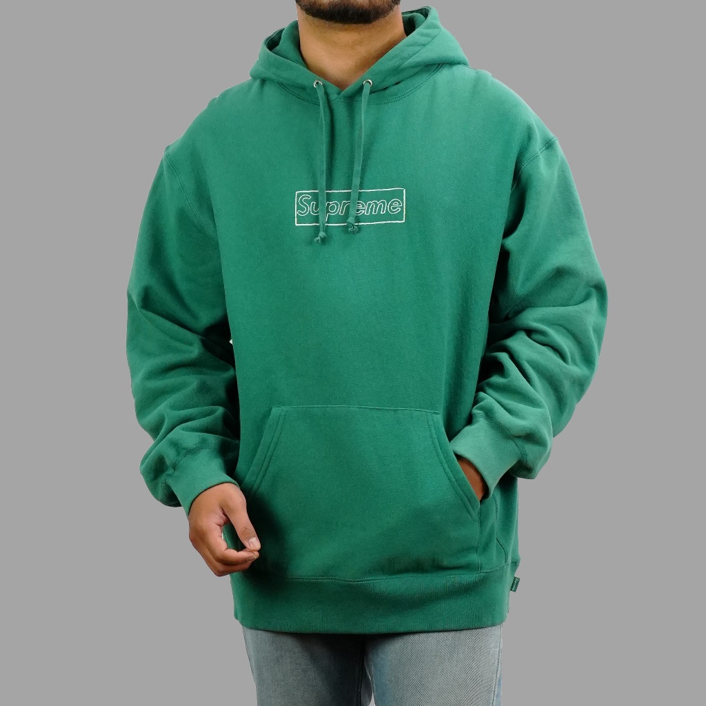 Supreme Kaws Chalk Logo Hoodie Pine Green