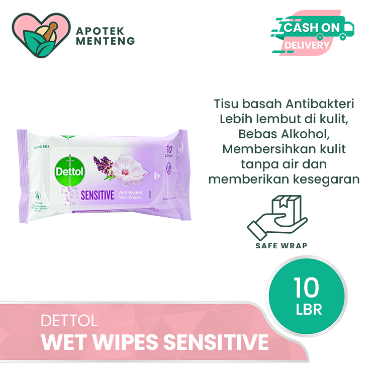 Dettol Anti Bakteri Wet Wipes Sensitive Isi 10 Lembar / Tisu Basah