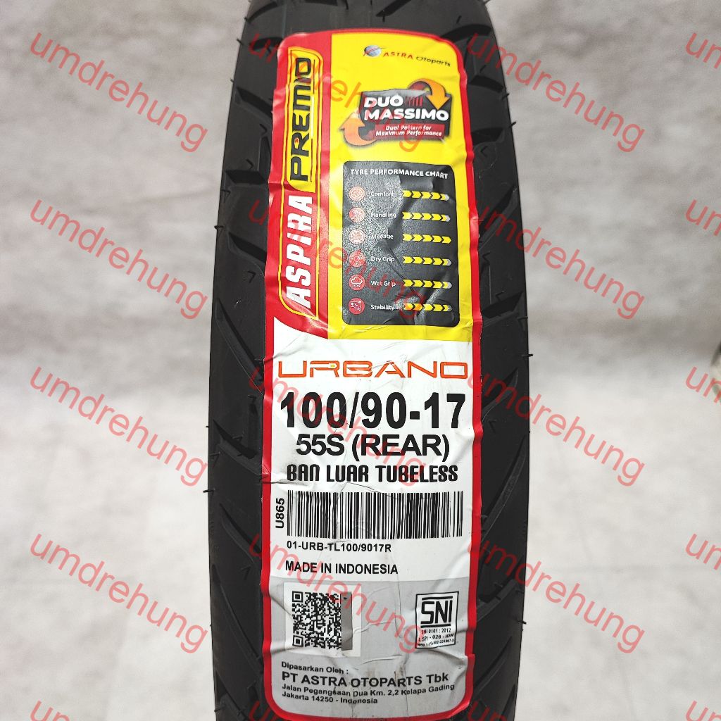Ban Belakang Aspira Premio Urbano 100/90-17 Tubeless Verza New Mega Pro Megapro