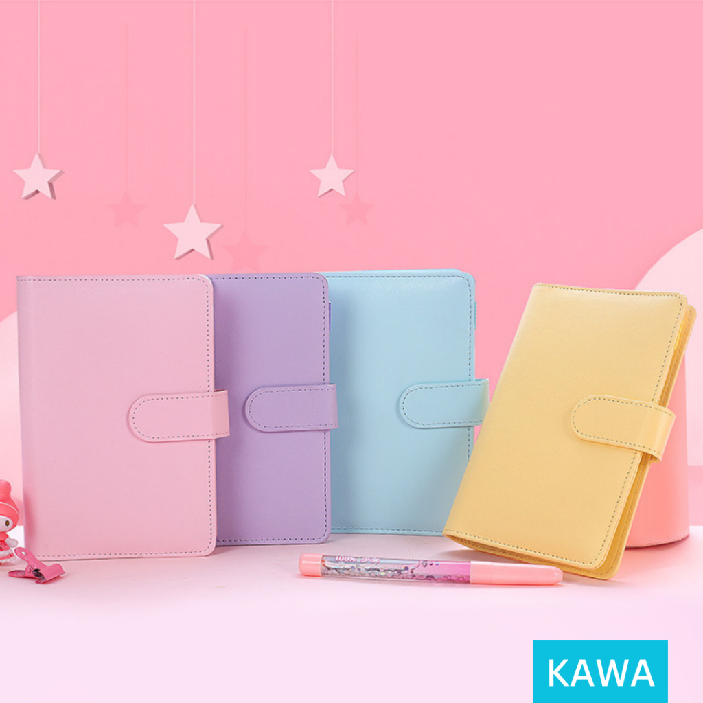 

KAWA Binder Kulit Ukuran A6 Leather 6 Ring Lucu Warna Soft Pastel Aesthetic Estetik Macaroon Kancing Magnet