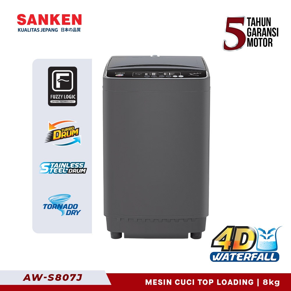 Sanken Mesin Cuci 1 Tabung 8 Kg AW-S807J Top Loading